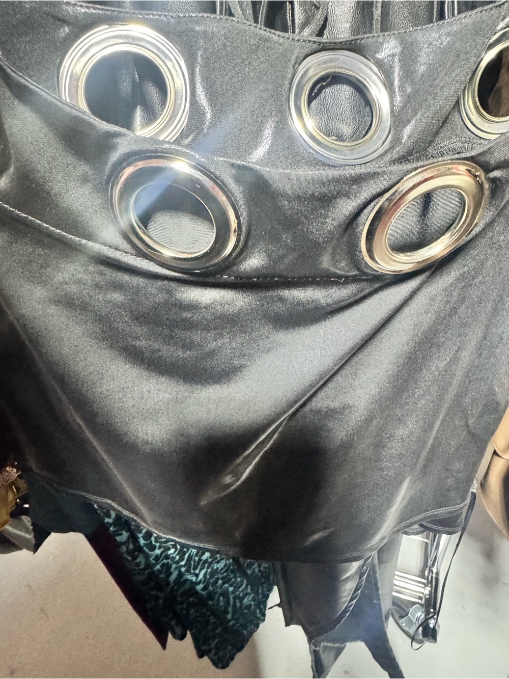 AKIRA Black One-Shoulder Faux Leather Grommet Mini Dress NWT | Sizes S & L - Picture 3 of 4
